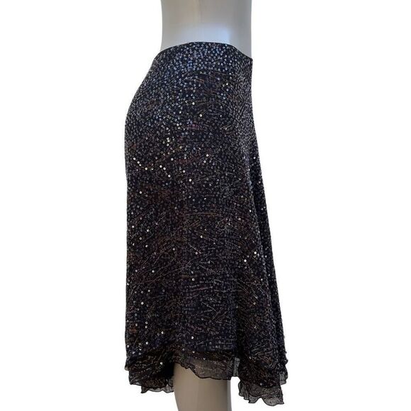 Vtg Worth Evening Midi Skirt Size 6 Brown Sequin 100% silk Asymmetrical Layered - Picture 5 of 16